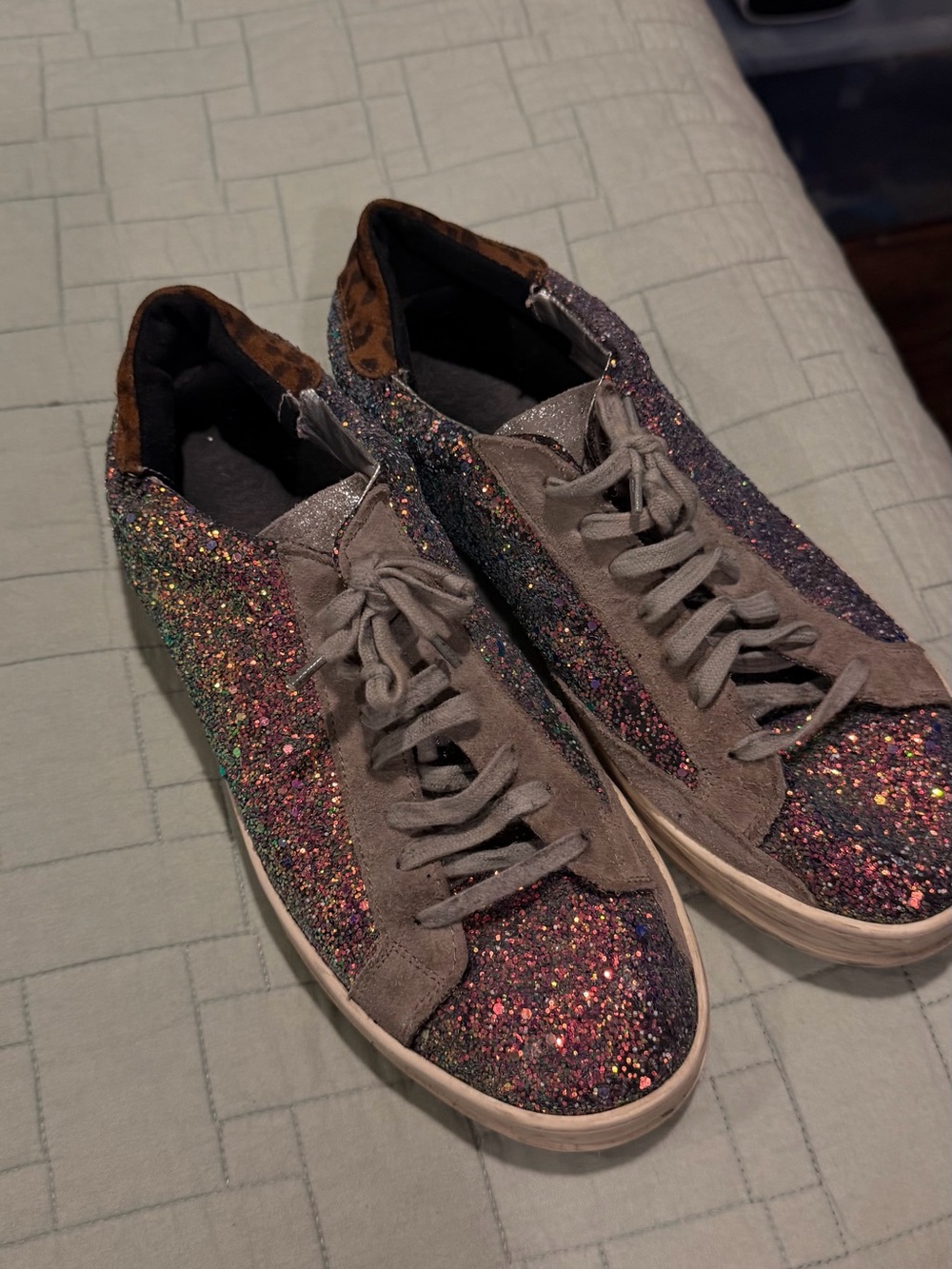 P448 Multicolor Glitter and Gray Suede Low-Top Sneakers